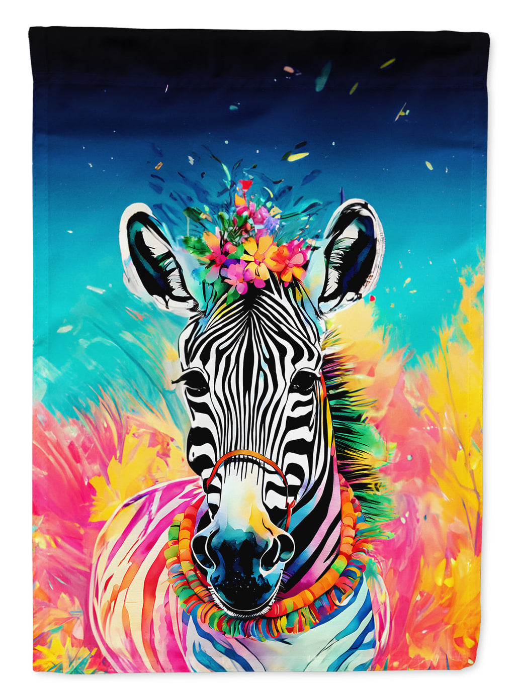 Hippie Animal Zebra House Flag 28x40 Porch Sleeve Pole Decorative Outside Yard Banner Artwork Wall Hanging, Polyester
