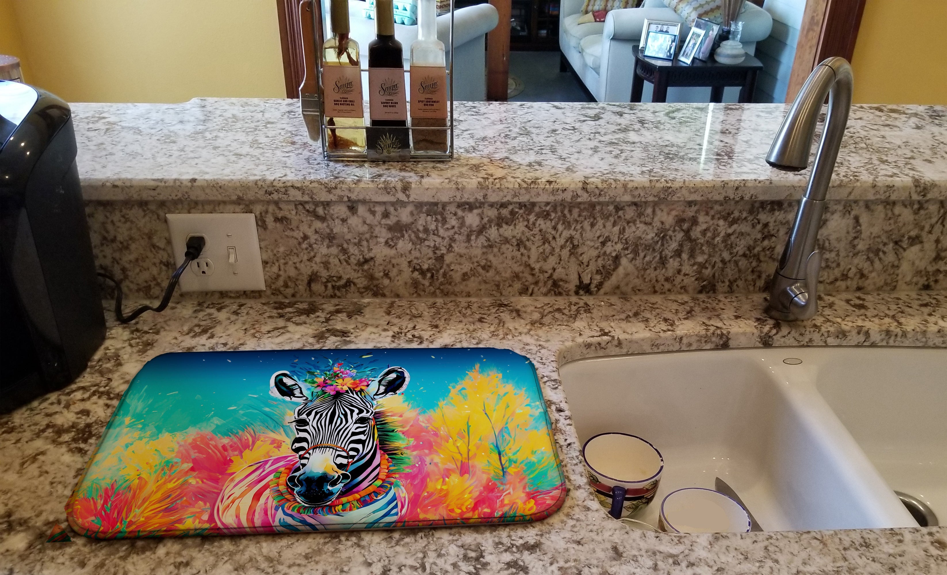 Hippie Animal Zebra Dish Drying Mat Absorbent Dish Drying Mat Pad for Kitchen Counter Dish Drainer Mat for Countertop, 14 x 21", Multicolor