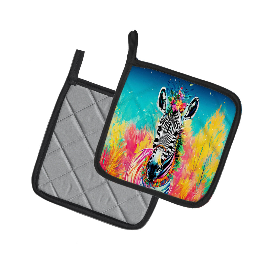 Hippie Animal Zebra Pot Holder Set of 2 Heat Resistant Quilted Hot Pads 7.5 x 7.5 Inch, Insulated Kitchen Trivets for Cooking & Baking