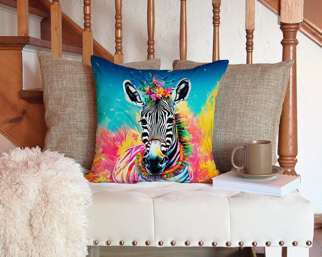 Hippie Animal Zebra Decorative Throw Pillow 14x14 Indoor Outdoor Accent Cushion, Fabric Cover with Insert for Sofa, Bed, Porch & Living Room