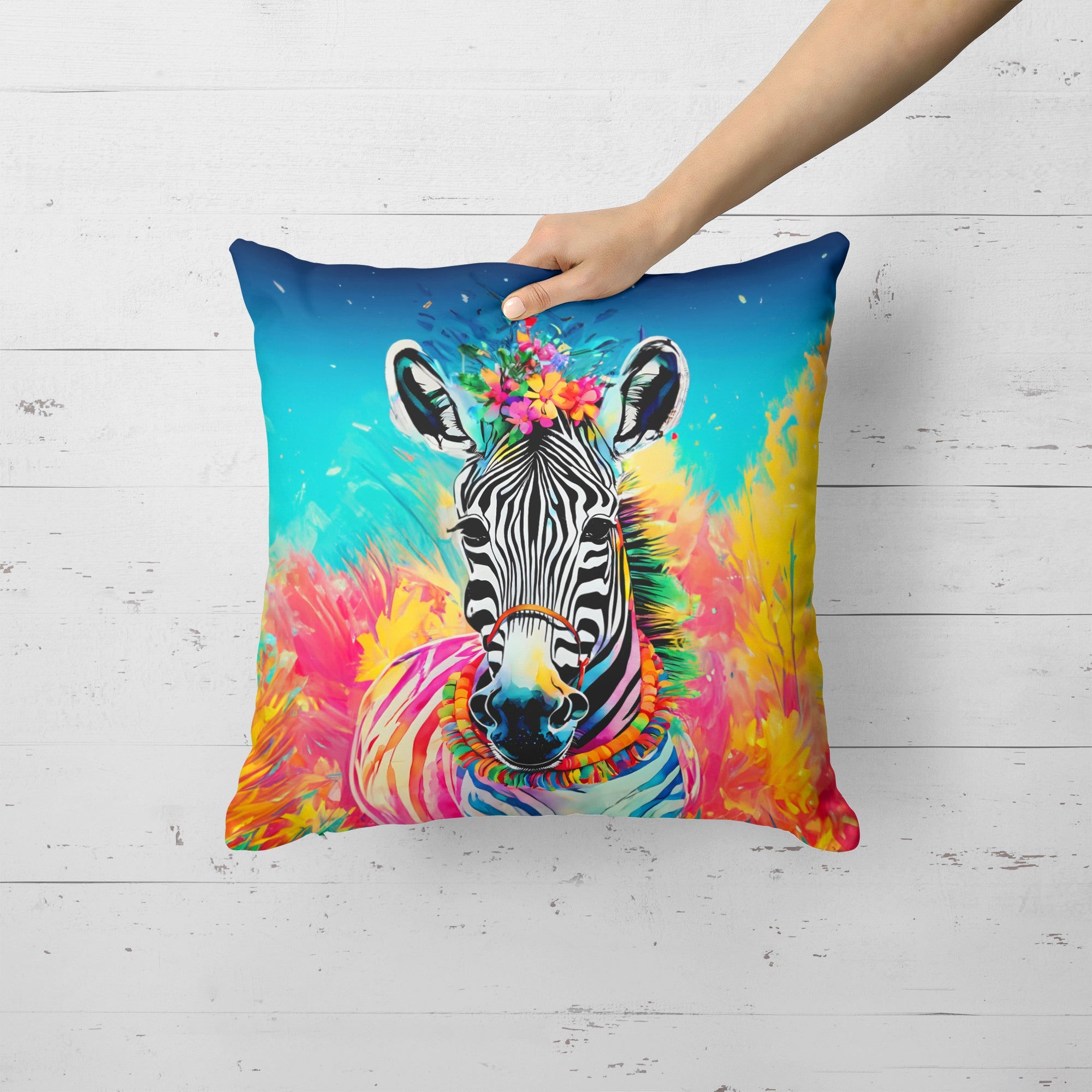 Hippie Animal Zebra Decorative Throw Pillow 18x18 Indoor Outdoor Accent Cushion, Fabric Cover with Insert for Sofa, Bed, Porch & Living Room