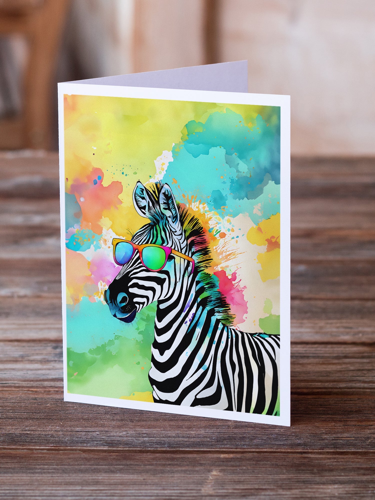 Hippie Animal Zebra Greeting Cards Pack of 8 Blank Cards with Envelopes Whimsical A7 Size 5x7