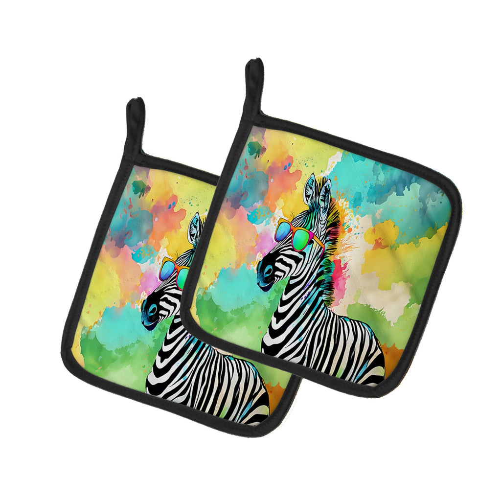 Hippie Animal Zebra Pot Holder Set of 2 Heat Resistant Quilted Hot Pads 7.5 x 7.5 Inch, Insulated Kitchen Trivets for Cooking & Baking