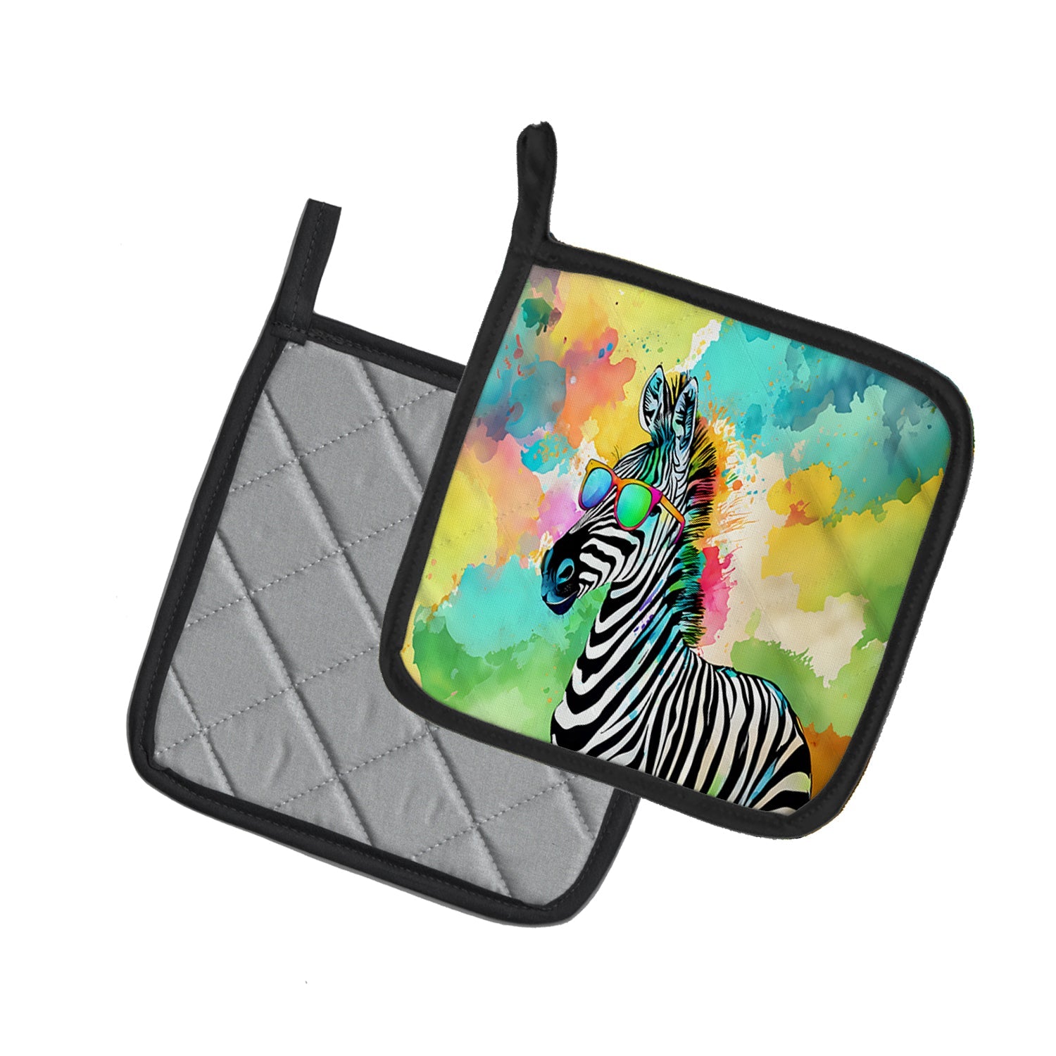 Hippie Animal Zebra Pot Holder Set of 2 Heat Resistant Quilted Hot Pads 7.5 x 7.5 Inch, Insulated Kitchen Trivets for Cooking & Baking