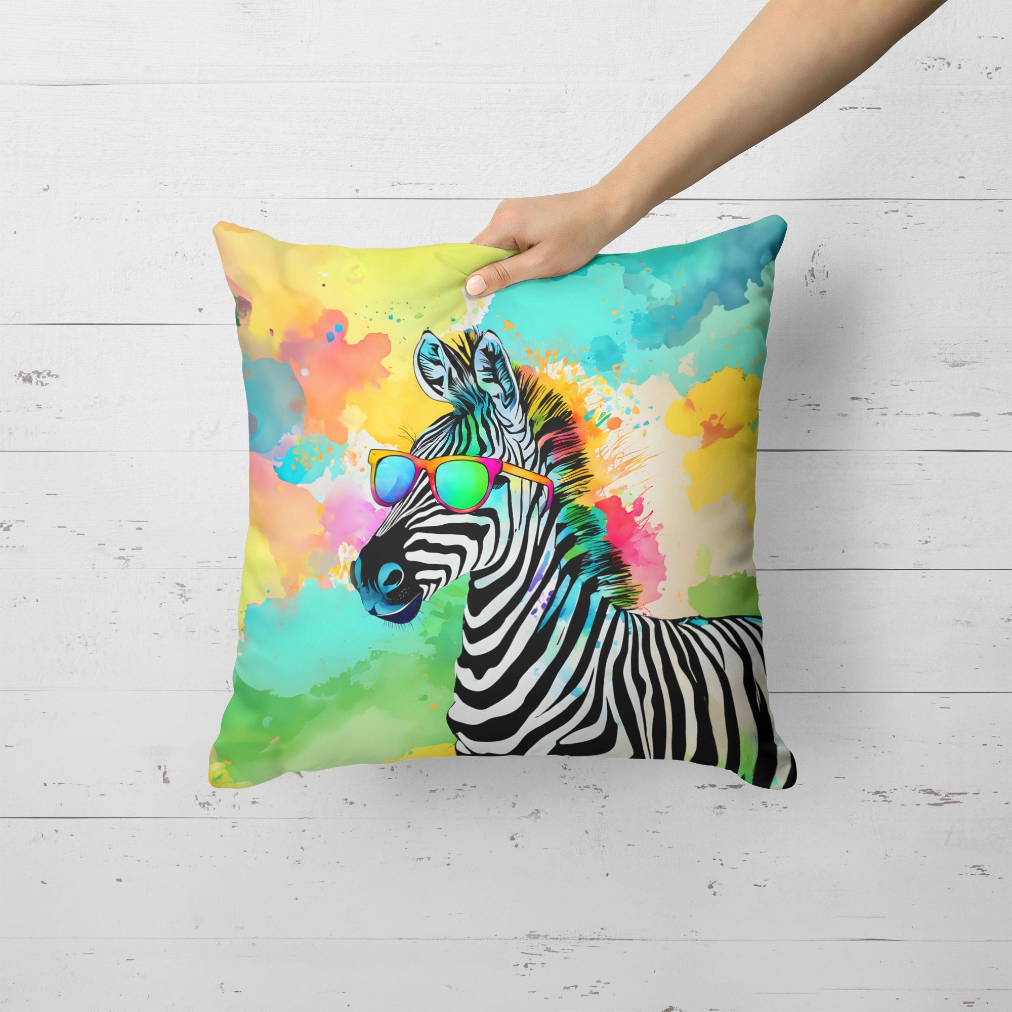 Hippie Animal Zebra Decorative Throw Pillow 18x18 Indoor Outdoor Accent Cushion, Fabric Cover with Insert for Sofa, Bed, Porch & Living Room