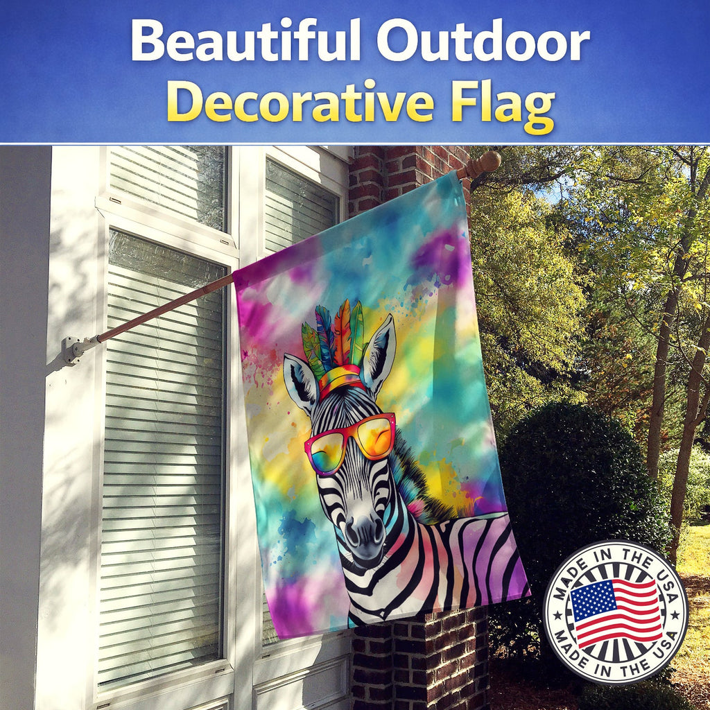 Hippie Animal Zebra House Flag 28x40 Porch Sleeve Pole Decorative Outside Yard Banner Artwork Wall Hanging, Polyester