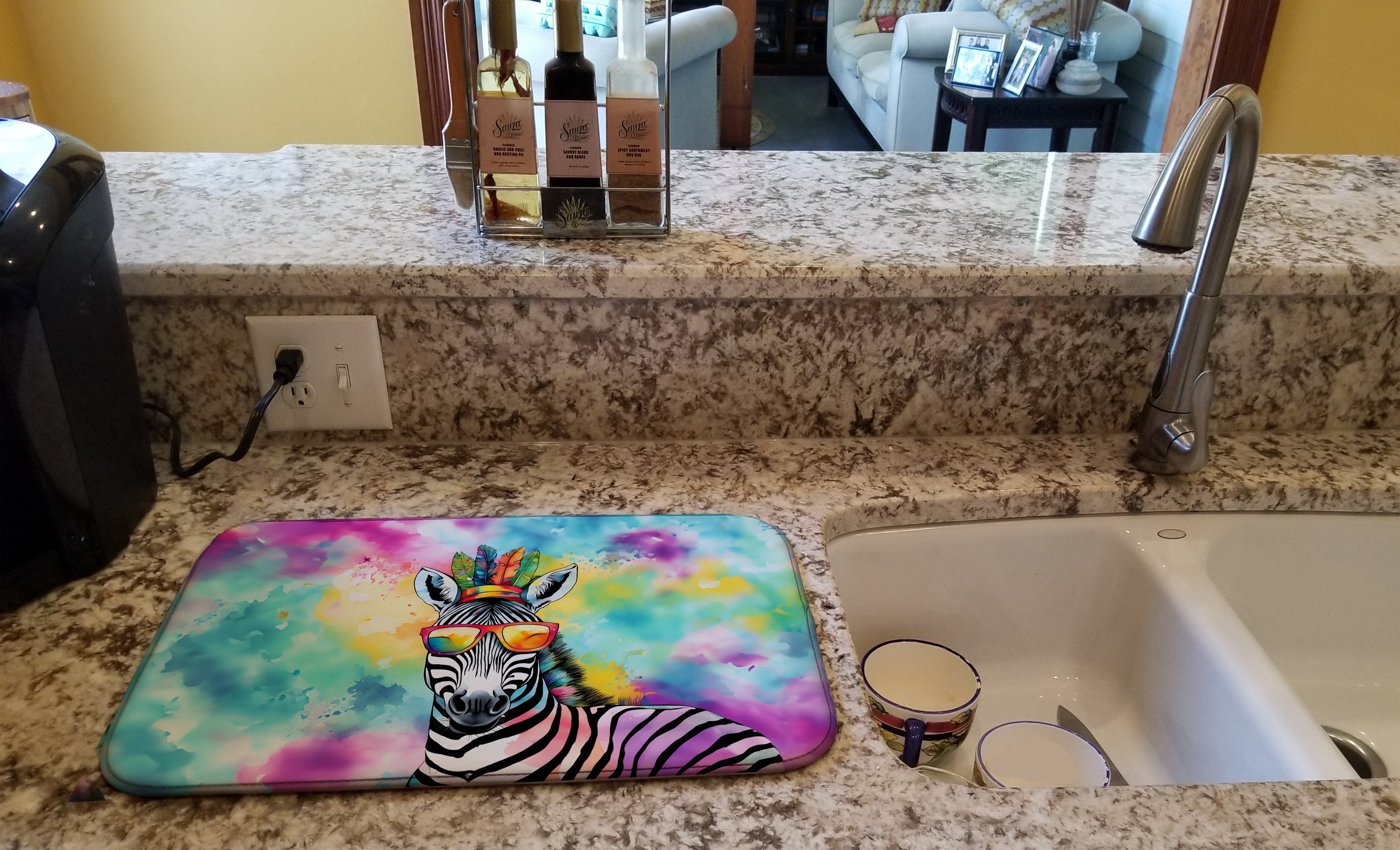 Hippie Animal Zebra Dish Drying Mat Absorbent Dish Drying Mat Pad for Kitchen Counter Dish Drainer Mat for Countertop, 14 x 21", Multicolor