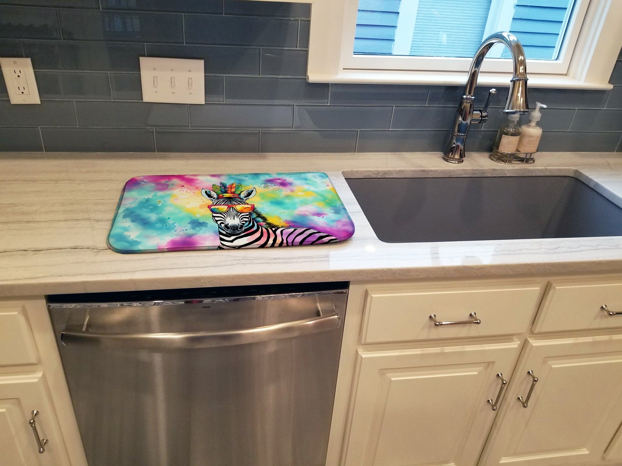 Hippie Animal Zebra Dish Drying Mat Absorbent Dish Drying Mat Pad for Kitchen Counter Dish Drainer Mat for Countertop, 14 x 21", Multicolor