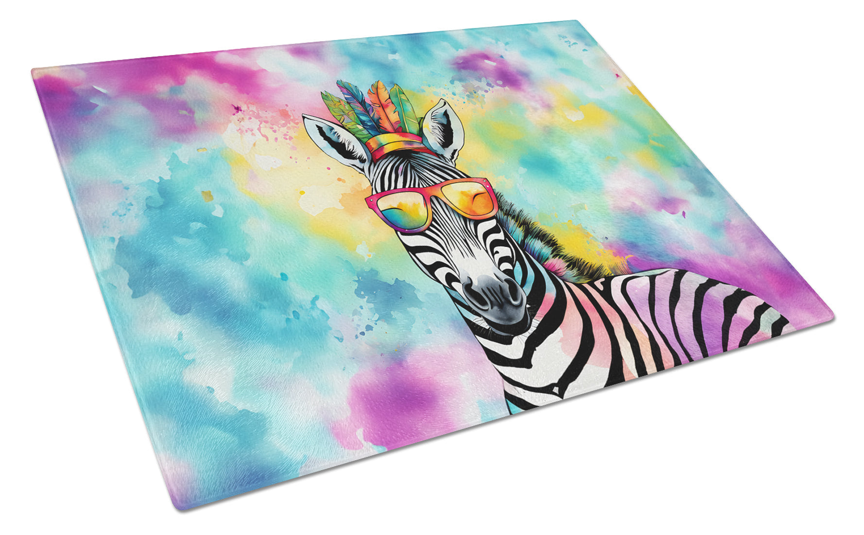 Hippie Animal Zebra Cutting Board Tempered Glass Kitchen Cutting Surface, Heat Resistant Chopping, Non-Slip Feet, Food Prep & Serving