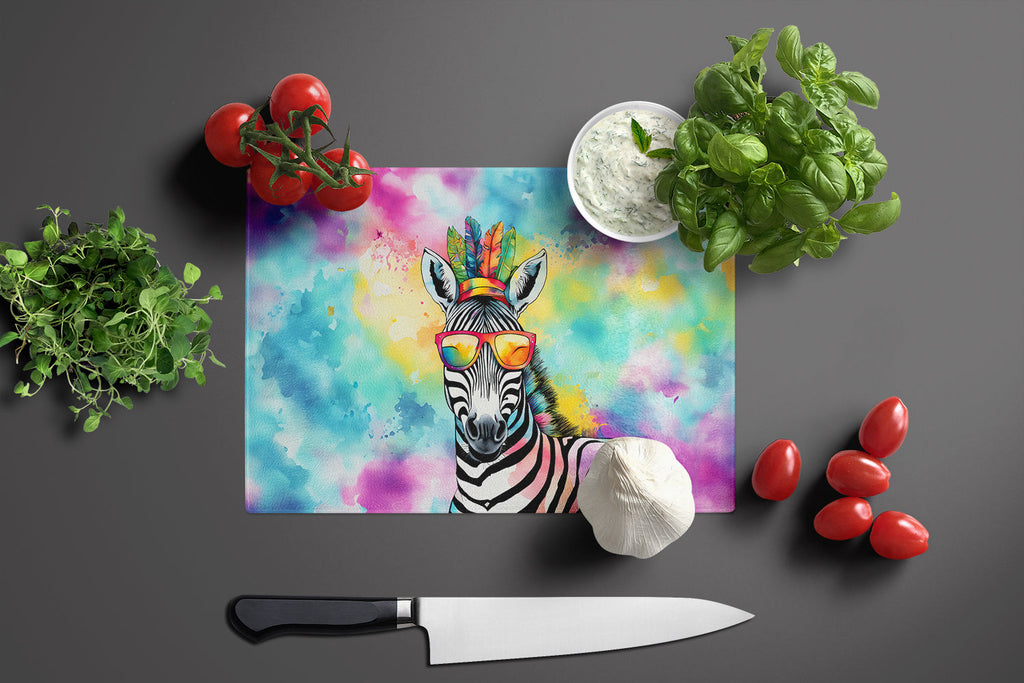 Hippie Animal Zebra Cutting Board Tempered Glass Kitchen Cutting Surface, Heat Resistant Chopping, Non-Slip Feet, Food Prep & Serving