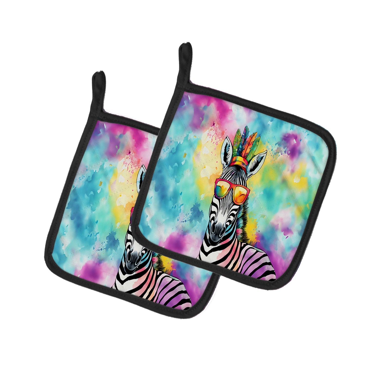 Hippie Animal Zebra Pot Holder Set of 2 Heat Resistant Quilted Hot Pads 7.5 x 7.5 Inch, Insulated Kitchen Trivets for Cooking & Baking