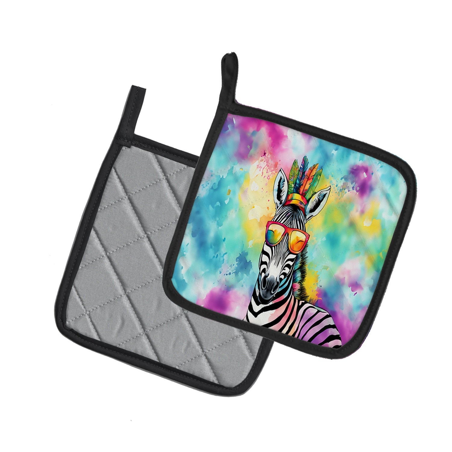 Hippie Animal Zebra Pot Holder Set of 2 Heat Resistant Quilted Hot Pads 7.5 x 7.5 Inch, Insulated Kitchen Trivets for Cooking & Baking