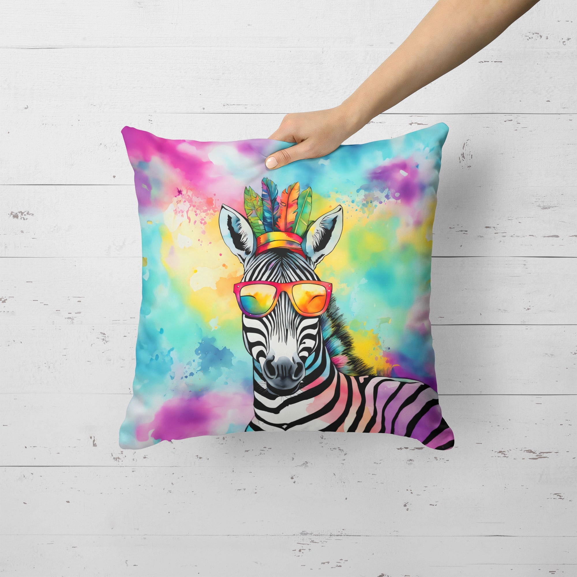 Hippie Animal Zebra Decorative Throw Pillow 18x18 Indoor Outdoor Accent Cushion, Fabric Cover with Insert for Sofa, Bed, Porch & Living Room