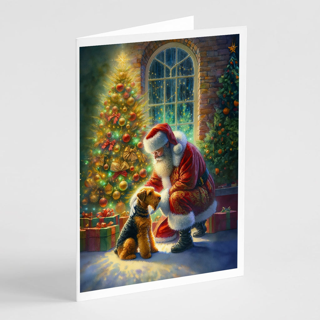 Airedale Terrier and Santa Claus Greeting Cards Pack of 8 Blank Cards with Envelopes Whimsical A7 Size 5x7