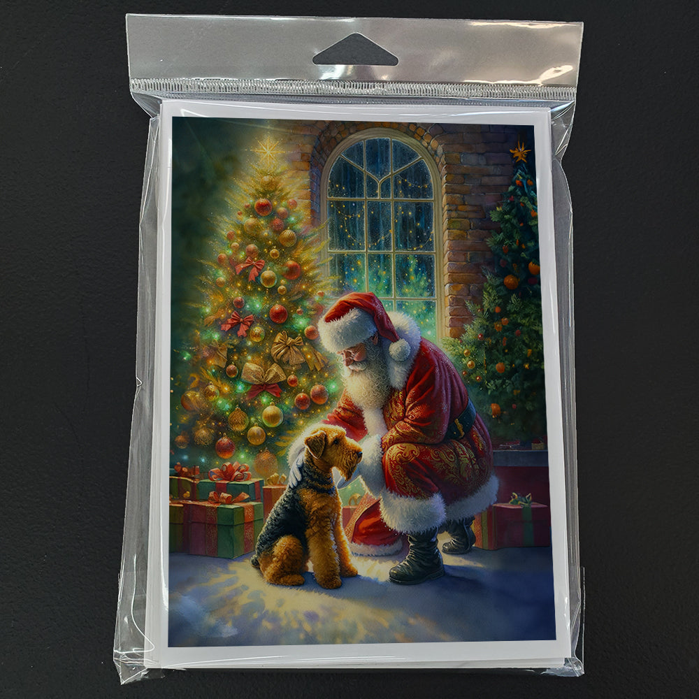 Airedale Terrier and Santa Claus Greeting Cards Pack of 8 Blank Cards with Envelopes Whimsical A7 Size 5x7