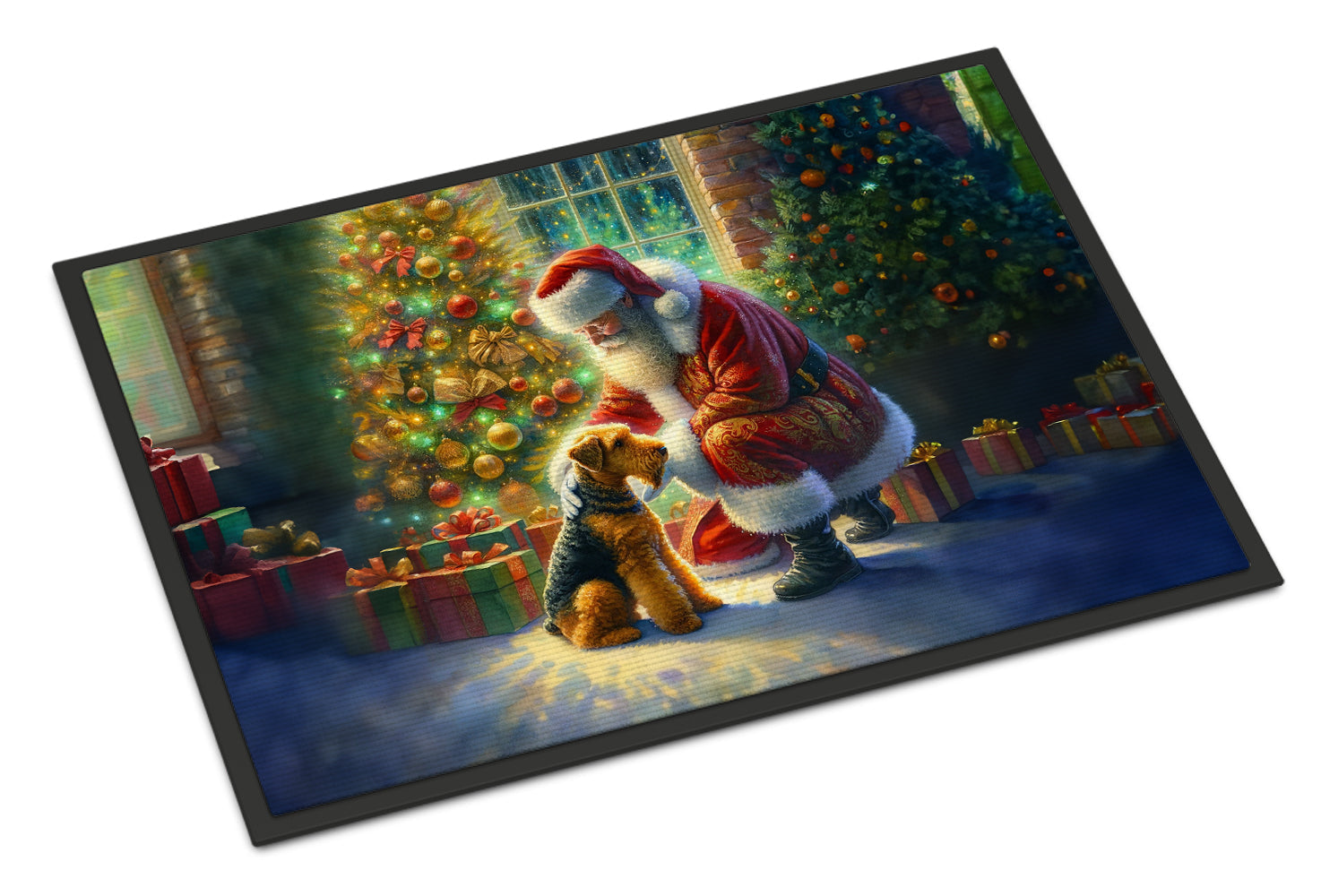 Airedale Terrier and Santa Claus Doormat Indoor Outdoor 18H X 27W Front Door Mat Rugs for Entryway, Non Slip Washable