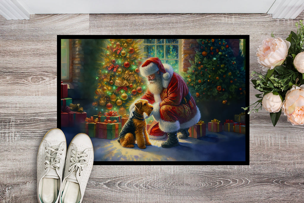 Airedale Terrier and Santa Claus Doormat Indoor Outdoor 18H X 27W Front Door Mat Rugs for Entryway, Non Slip Washable
