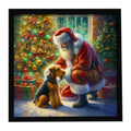Airedale Terrier and Santa Claus Framed Metal Print Bathroom, Kitchen, Office, Home Decor Wall Art Ready to Hang, Square, 8X8