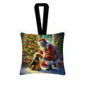 Airedale Terrier and Santa Claus Hanging Square Fabric Ornament 3.5 × 3.5 Decorative Door-Knob & Tree Hanger, Soft Fabric