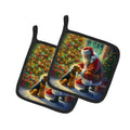 Airedale Terrier and Santa Claus Pot Holder Set of 2 Heat Resistant Quilted Hot Pads 7.5 x 7.5 Inch, Insulated Kitchen Trivets for Cooking & Baking