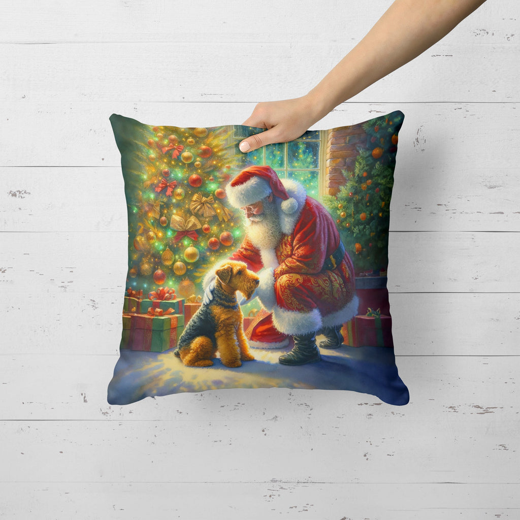 Airedale Terrier and Santa Claus Decorative Throw Pillow 18x18 Indoor Outdoor Accent Cushion, Fabric Cover with Insert for Sofa, Bed, Porch & Living Room
