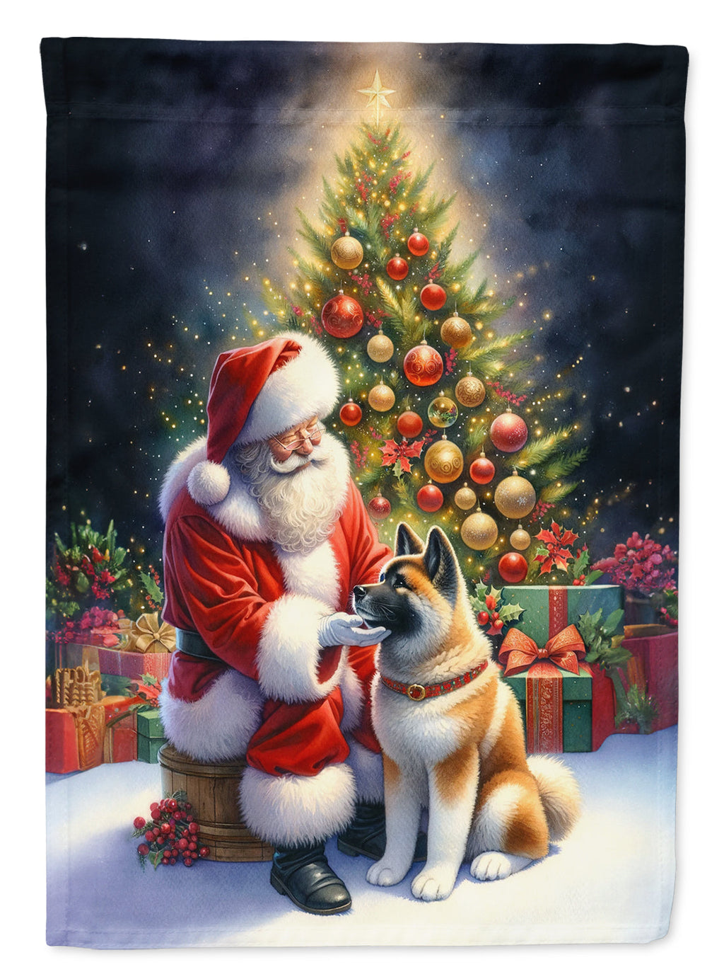 Akita and Santa Claus House Flag 28x40 Porch Sleeve Pole Decorative Outside Yard Banner Artwork Wall Hanging, Polyester
