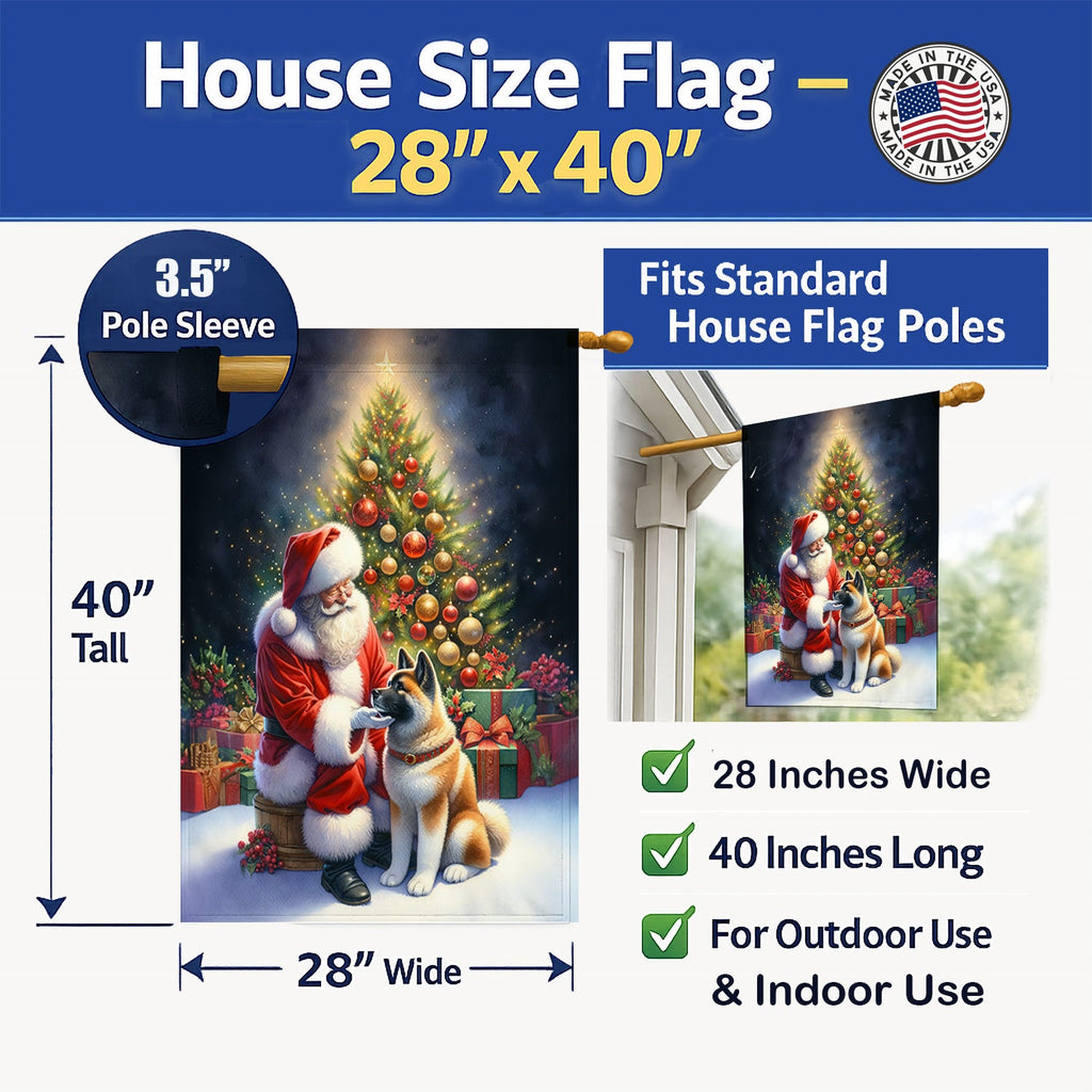 Akita and Santa Claus House Flag 28x40 Porch Sleeve Pole Decorative Outside Yard Banner Artwork Wall Hanging, Polyester