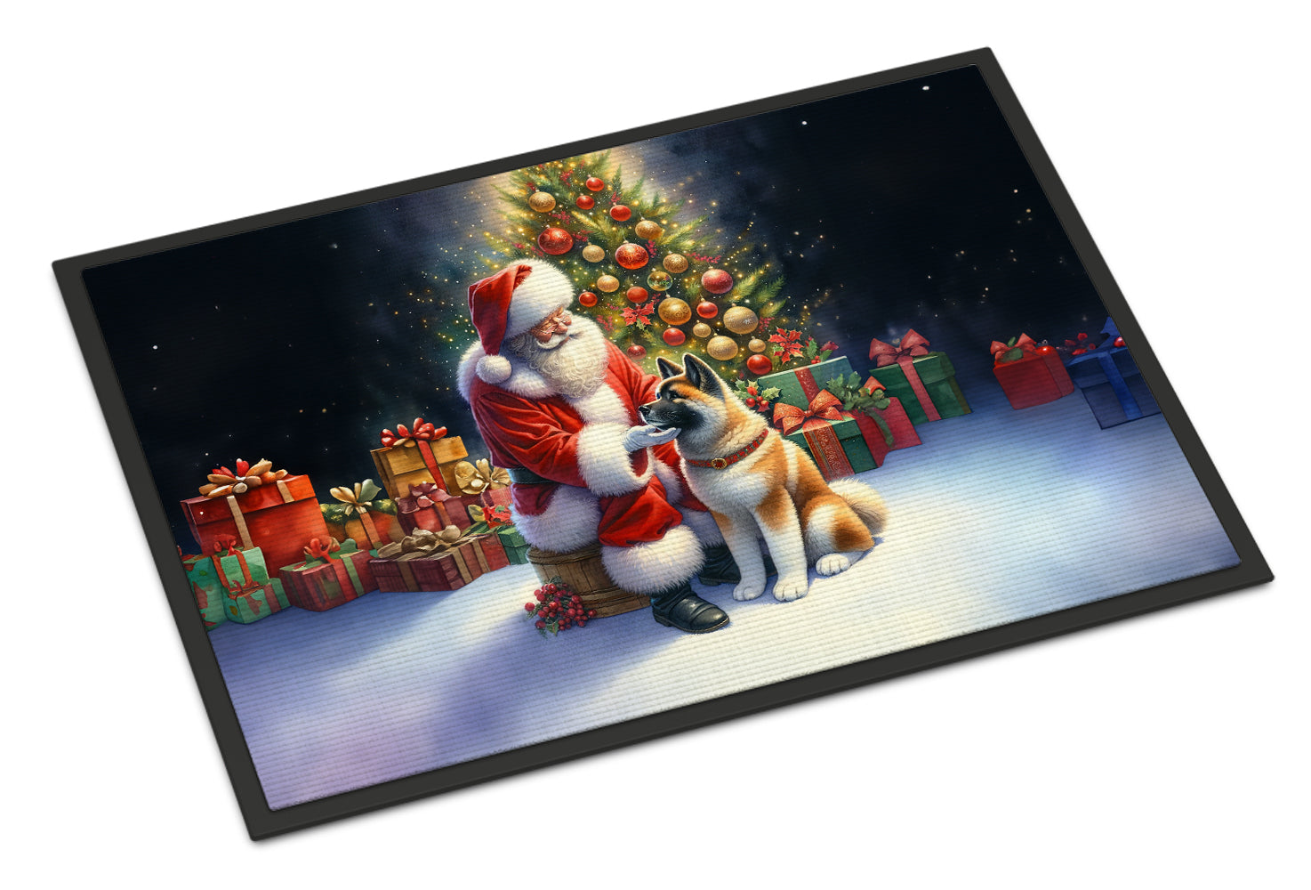 Akita and Santa Claus Doormat Indoor Outdoor 18H X 27W Front Door Mat Rugs for Entryway, Non Slip Washable