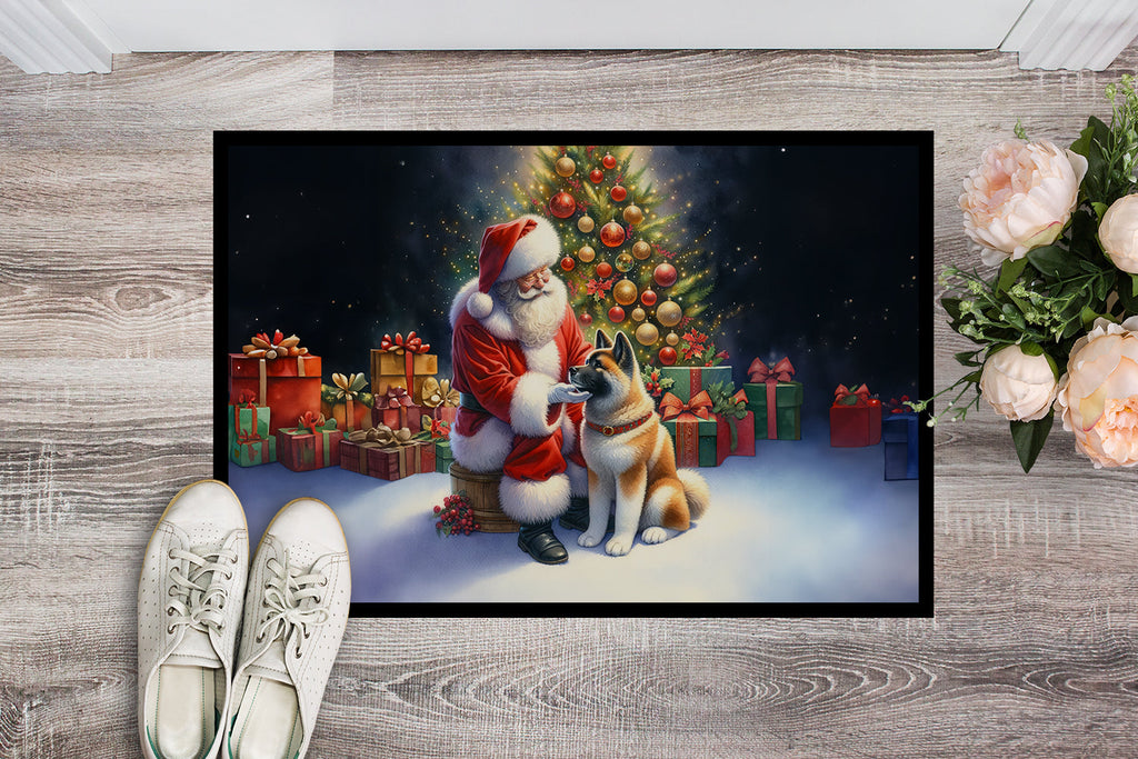 Akita and Santa Claus Doormat Indoor Outdoor 18H X 27W Front Door Mat Rugs for Entryway, Non Slip Washable