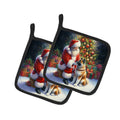 Akita and Santa Claus Pot Holder Set of 2 Heat Resistant Quilted Hot Pads 7.5 x 7.5 Inch, Insulated Kitchen Trivets for Cooking & Baking