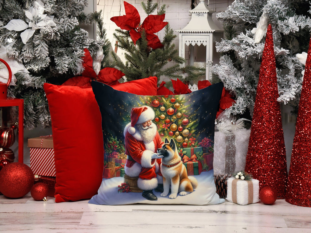 Akita and Santa Claus Decorative Throw Pillow 14x14 Indoor Outdoor Accent Cushion, Fabric Cover with Insert for Sofa, Bed, Porch & Living Room