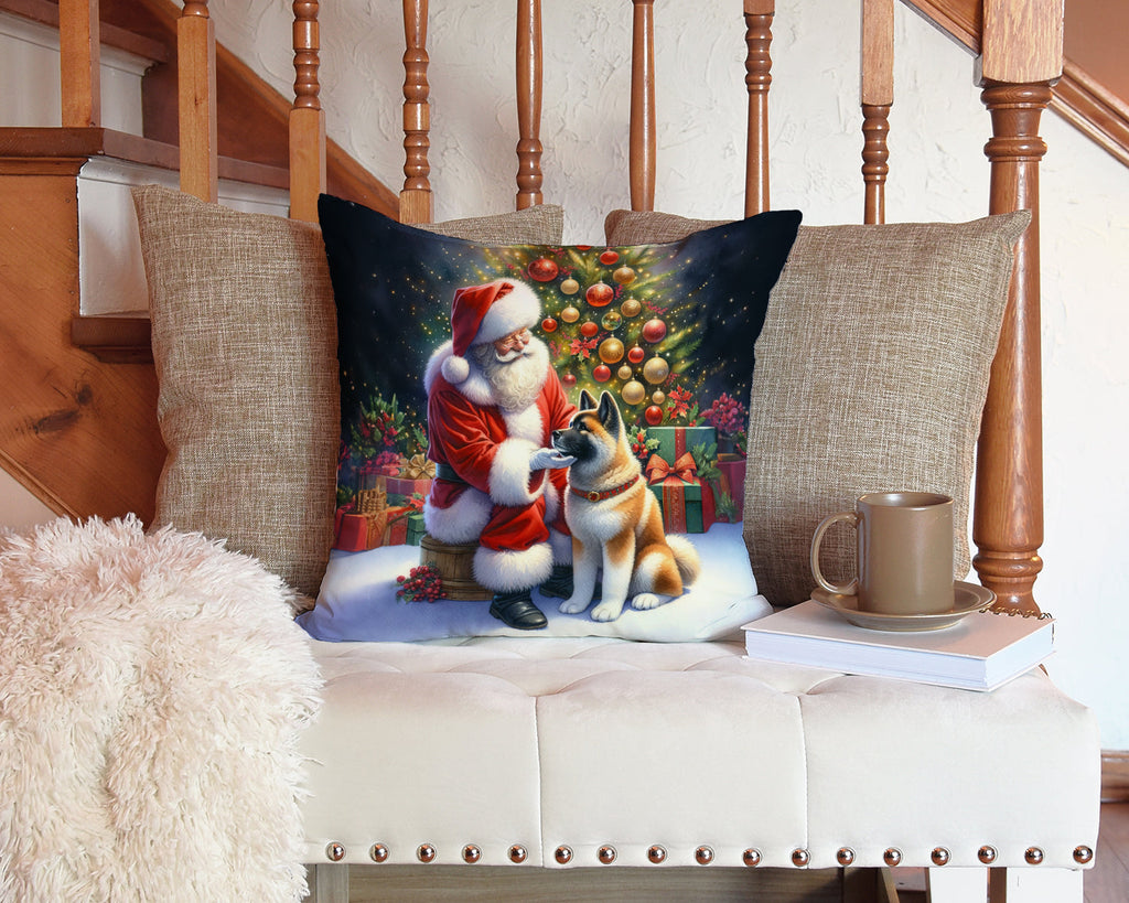 Akita and Santa Claus Decorative Throw Pillow 14x14 Indoor Outdoor Accent Cushion, Fabric Cover with Insert for Sofa, Bed, Porch & Living Room