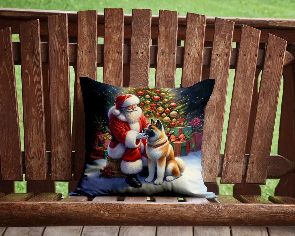 Akita and Santa Claus Decorative Throw Pillow 14x14 Indoor Outdoor Accent Cushion, Fabric Cover with Insert for Sofa, Bed, Porch & Living Room