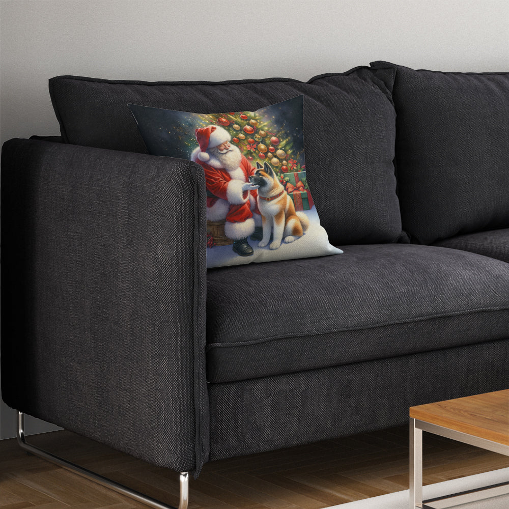 Akita and Santa Claus Decorative Throw Pillow 14x14 Indoor Outdoor Accent Cushion, Fabric Cover with Insert for Sofa, Bed, Porch & Living Room