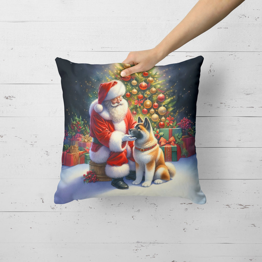 Akita and Santa Claus Decorative Throw Pillow 18x18 Indoor Outdoor Accent Cushion, Fabric Cover with Insert for Sofa, Bed, Porch & Living Room