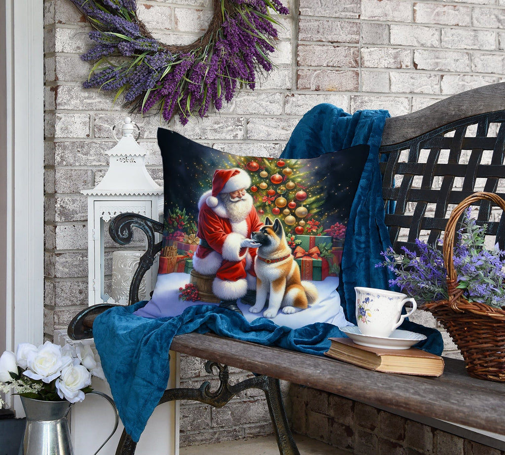 Akita and Santa Claus Decorative Throw Pillow 18x18 Indoor Outdoor Accent Cushion, Fabric Cover with Insert for Sofa, Bed, Porch & Living Room