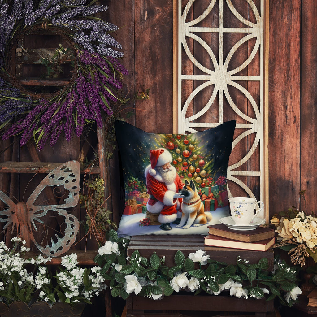 Akita and Santa Claus Decorative Throw Pillow 18x18 Indoor Outdoor Accent Cushion, Fabric Cover with Insert for Sofa, Bed, Porch & Living Room