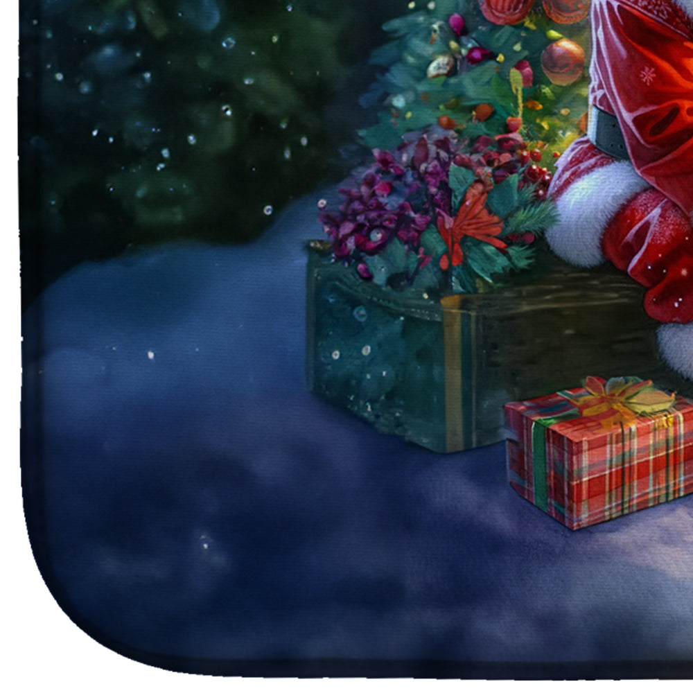 Alaskan Malamute and Santa Claus Dish Drying Mat Absorbent Dish Drying Mat Pad for Kitchen Counter Dish Drainer Mat for Countertop, 14 x 21", Multicolor