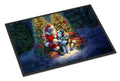 Alaskan Malamute and Santa Claus Doormat Indoor Outdoor 24H X 36W Front Door Mat Rugs for Entryway, Non Slip Washable Low Pile,