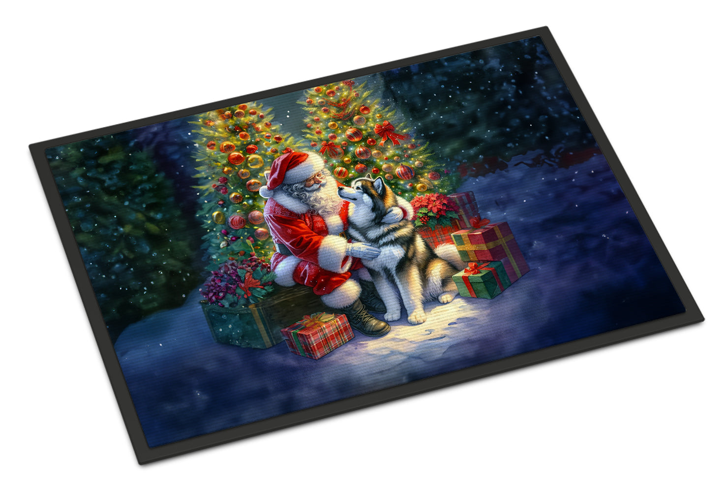 Alaskan Malamute and Santa Claus Doormat Indoor Outdoor 24H X 36W Front Door Mat Rugs for Entryway, Non Slip Washable Low Pile,