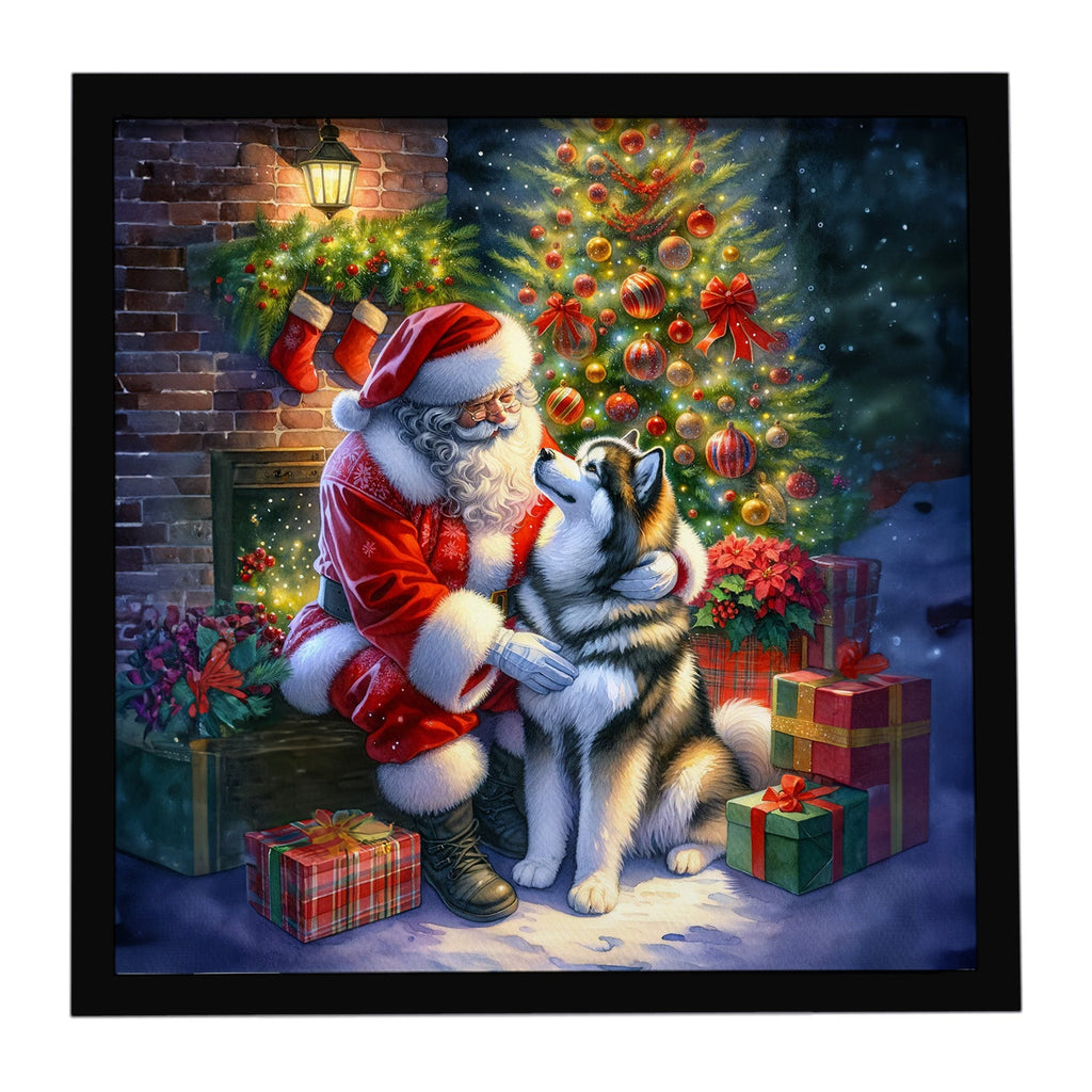 Alaskan Malamute and Santa Claus Framed Metal Print Bathroom, Kitchen, Office, Home Decor Wall Art Ready to Hang, Square, 8X8