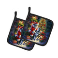 Alaskan Malamute and Santa Claus Pot Holder Set of 2 Heat Resistant Quilted Hot Pads 7.5 x 7.5 Inch, Insulated Kitchen Trivets for Cooking & Baking