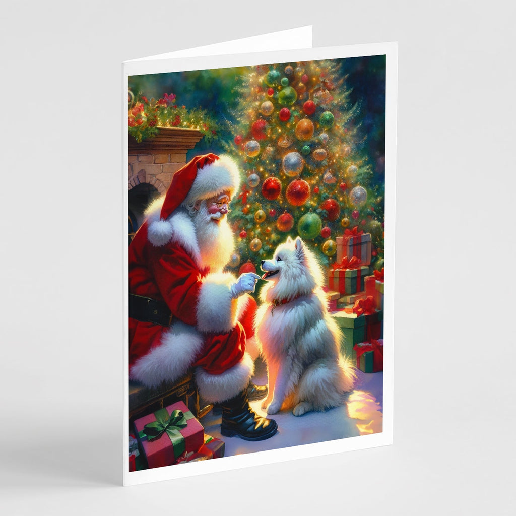 American Eskimo and Santa Claus Greeting Cards Pack of 8 Blank Cards with Envelopes Whimsical A7 Size 5x7