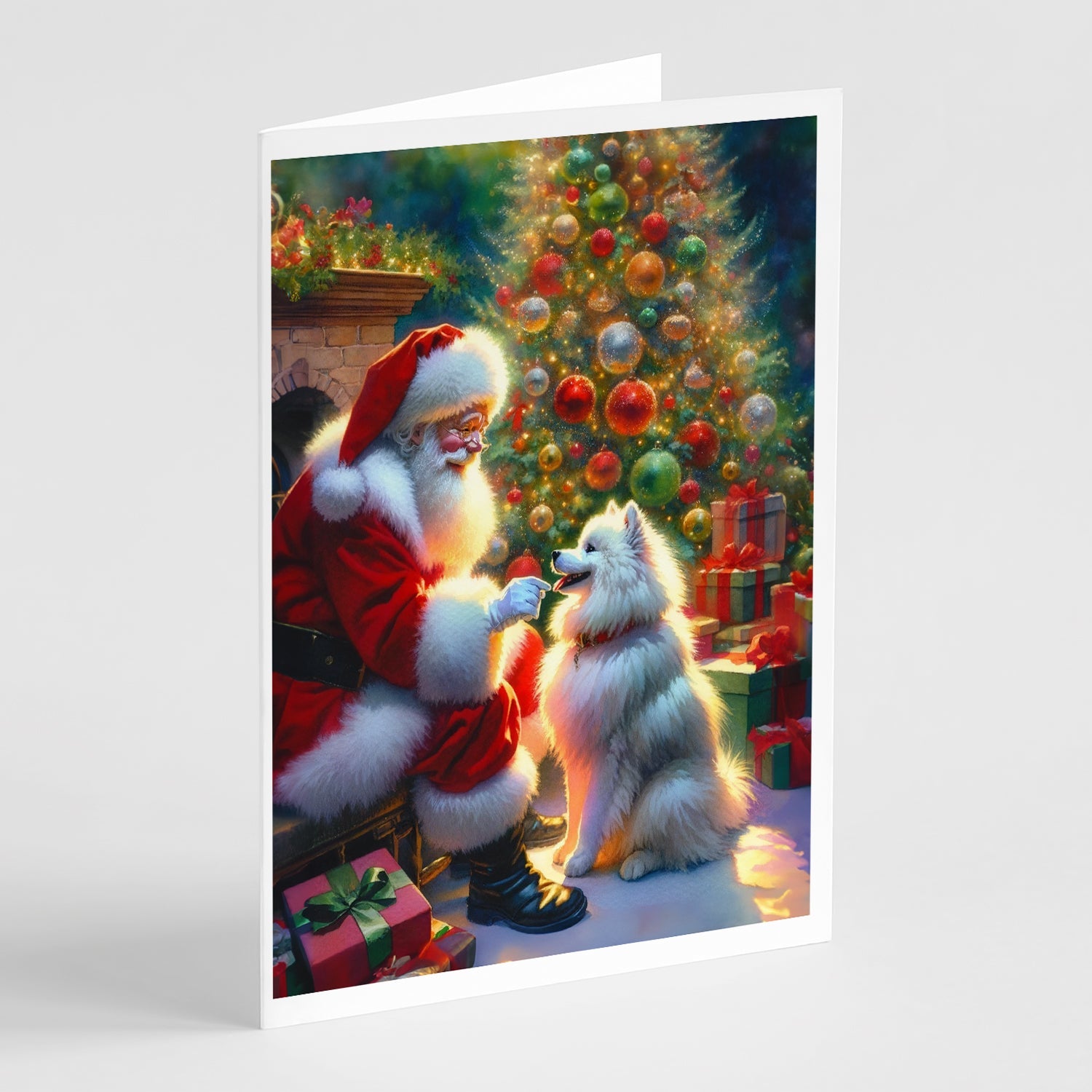 American Eskimo and Santa Claus Greeting Cards Pack of 8 Blank Cards with Envelopes Whimsical A7 Size 5x7