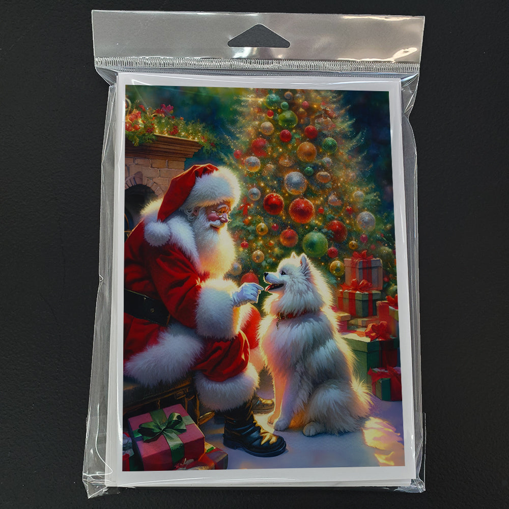 American Eskimo and Santa Claus Greeting Cards Pack of 8 Blank Cards with Envelopes Whimsical A7 Size 5x7