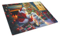 American Eskimo and Santa Claus Cutting Board Tempered Glass Kitchen Cutting Surface, Heat Resistant Chopping, Non-Slip Feet, Food Prep & Serving