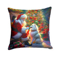 American Eskimo and Santa Claus Decorative Throw Pillow 18x18 Indoor Outdoor Accent Cushion, Fabric Cover with Insert for Sofa, Bed, Porch & Living Room