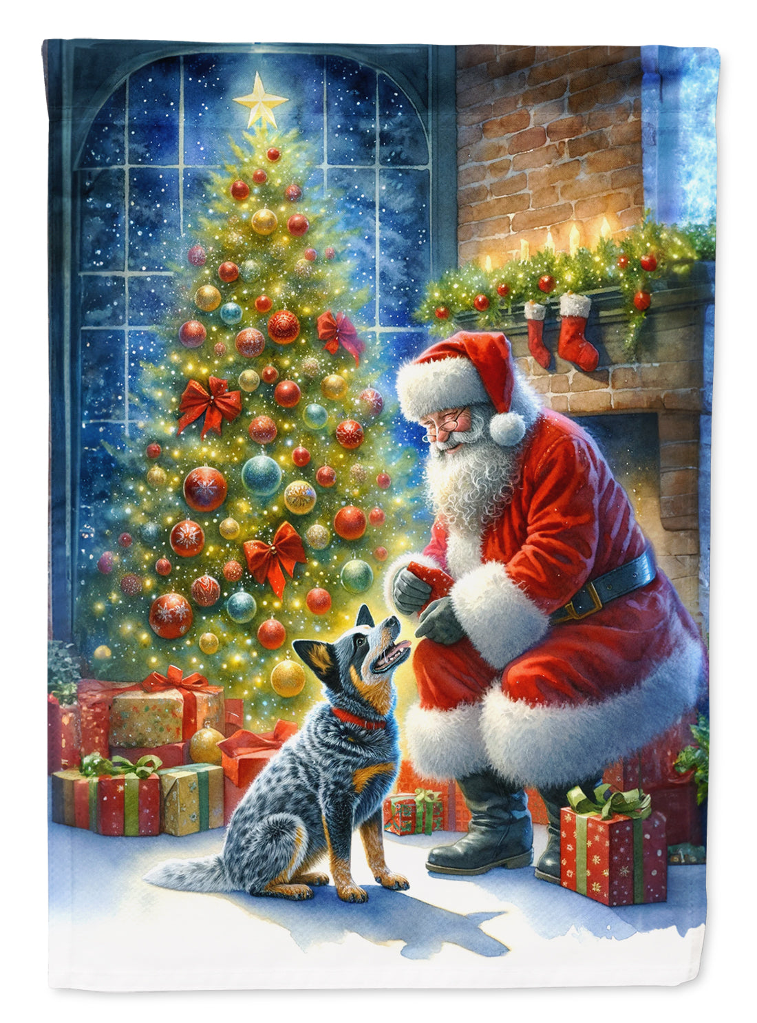 Australian Cattle Dog and Santa Claus House Flag 28x40 Porch Sleeve Pole Decorative Outside Yard Banner Artwork Wall Hanging, Polyester