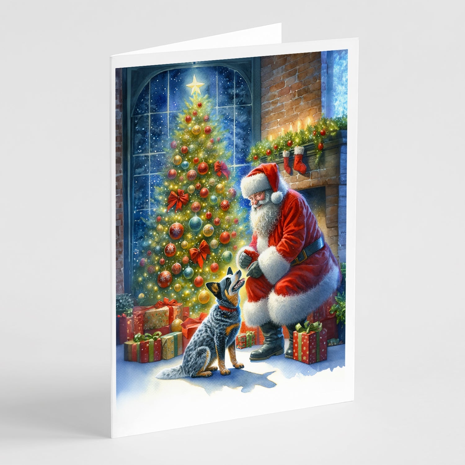 Australian Cattle Dog and Santa Claus Greeting Cards Pack of 8 Blank Cards with Envelopes Whimsical A7 Size 5x7
