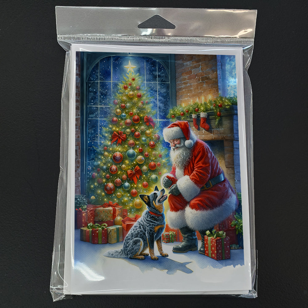 Australian Cattle Dog and Santa Claus Greeting Cards Pack of 8 Blank Cards with Envelopes Whimsical A7 Size 5x7